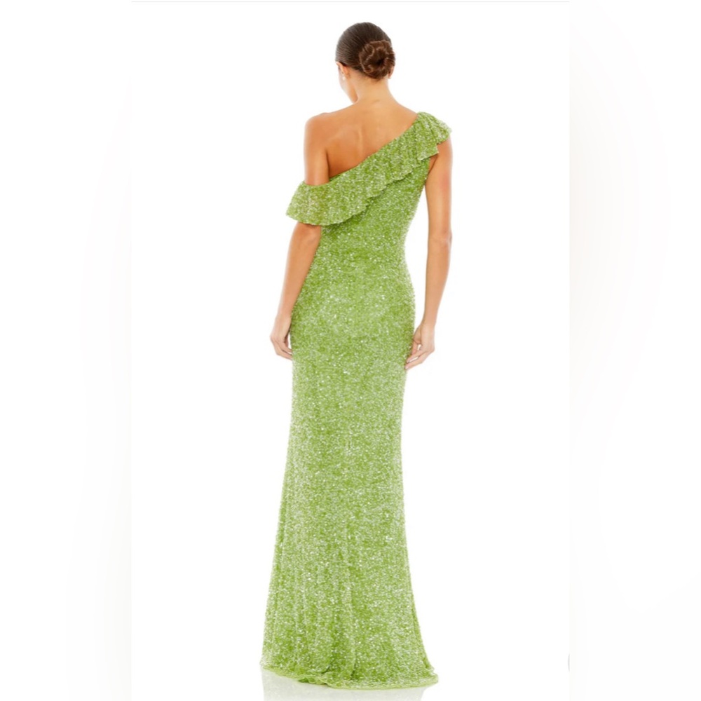 Mac Duggal 5611 Key Lime  Sequined Drop Shoulder Trumpet Gown Size 12 $498 - Picture 3 of 6
